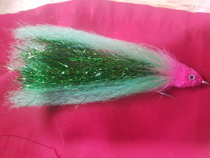 Bass Flies, 4 Popeye Pink and Green Clouser - 2/0 - Good Strong Hooks